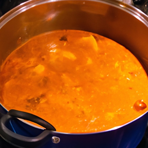 A Dutch oven filled with simmering soup, showcasing its versatility in cooking.